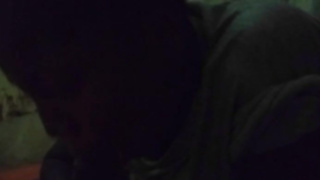 Ebony honey is mildly caressing and fellating her paramour's man rod, in the middle of the night