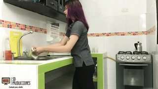 Hardly barely legal teenie is getting drilled from the back, in the kitchen and loving ita bunch