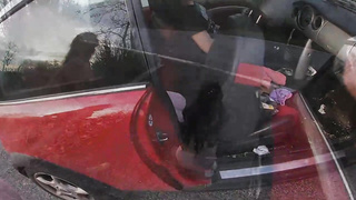 Diminutive dark-haired is about to have casual fuck-fest in a public place, in the late afternoon