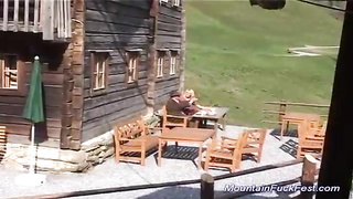 Lusty platinum-blonde cougar is having casual anal invasion fuck-fest in the nature, after deep-throating her paramour's spunk-pump