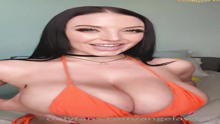 Racy dark-haired is frolicking with her hefty baps in front of the camera, to make men jizm