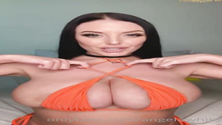 Racy dark-haired is frolicking with her hefty baps in front of the camera, to make men jizm