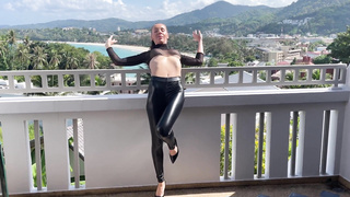 Torn her leather stretch pants and smashed her stiff