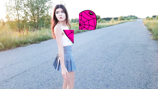 A romantic evening walk in nature completed with fuckfest in clothes in a cool meadow next to the road