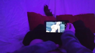 Chick POINT OF VIEW of a nymph draining in a dim-lit apartment while observing manga porn on her smartphone