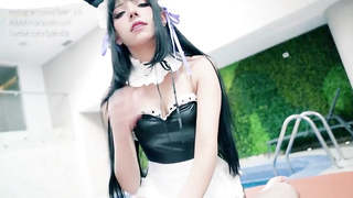 Blue- spotted black-haired was hired as a maid because she was willing to deep-throat schlongs