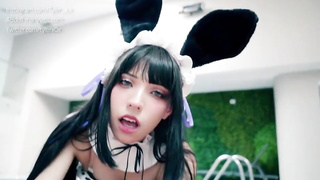 Blue- spotted black-haired was hired as a maid because she was willing to deep-throat schlongs