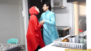 Hijabi Muslim wifey of an older fellow gets ravaged by another fellow