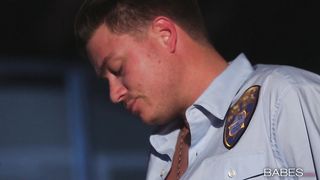 Natalia having dressed hook-up with security guard