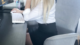 Big-Titted blondie dame enjoys to use a vibro while stroking at work, because it perceives so supreme