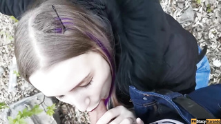 Whorey, unexperienced gal is inhaling her step- brother-in-law's trunk in the nature, to make him jizm