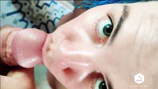 Fuck-Stick liking lady with blue hair gave a sucky-sucky to her bf before getting plowed rock-hard