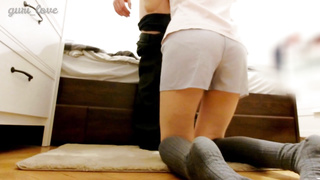 Nice Japanese woman gasps on spunk after a oral pleasure with a thick pop-shot