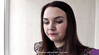 Buxom black-haired is inhaling her customer's rock rock hard prick while getting on all fours in front of him