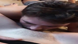 After munching his gf's bald poon to make it humid, accomplished man began finger-tickling her