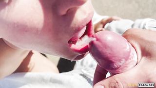 Lean bi-atch gave herself to a rich boy on the coast for a cabriolet