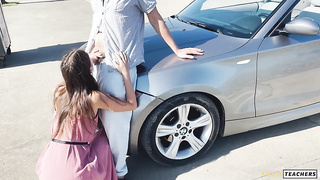 Lean bi-atch gave herself to a rich boy on the coast for a cabriolet