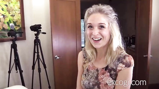 Puny boobed, light-haired teenage loves to get finger-banged before having bang-out in front of the camera