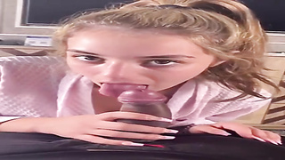 Unexperienced honey with massive funbags is inhaling her pal's manstick early in the morning, just for joy