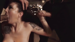 Sizzling dark haired with hard bumpers and pierced puffies, Maddy May is having a super-hot, mmf 3some