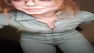 Crimson haired stunner was toying with her innate titties before playing her furry vag on webcam