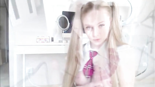 Virginal looking dame takes large fake penis in her booty