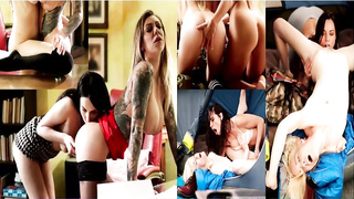 Exhilarated women who aren't lezzies are making out on the couch before using a wire- on