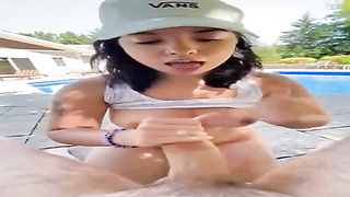 Brown-Haired with XXL tits and pierced nips is about to get screwed from behind, until she shoots a load