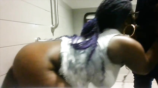 Curvy Ebony female is getting screwed from the back, in the shower and liking it