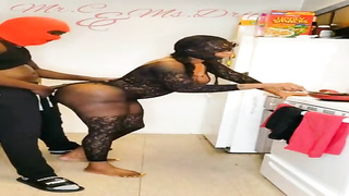 Ms. Run In Rivulets and Mr. C are having intercourse in the kitchen, in the middle of the day