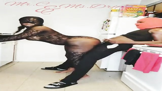 Ms. Run In Rivulets and Mr. C are having intercourse in the kitchen, in the middle of the day