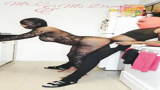 Ms. Run In Rivulets and Mr. C are having intercourse in the kitchen, in the middle of the day