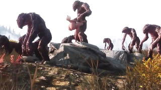 2B GETS BOINKED BY TROLLS OUTSIDE [SKYRIM]