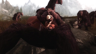 2B GETS BOINKED BY TROLLS OUTSIDE [SKYRIM]