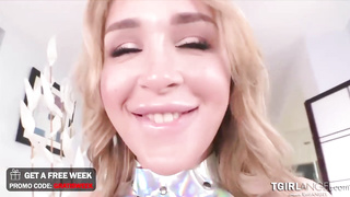 Big tits TS Angelina fucks hot Audrey
