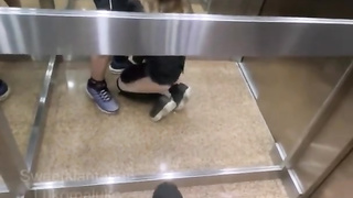 Stuck with my neighbor in elevator and he pummels my rosy pucker with internal cumshot