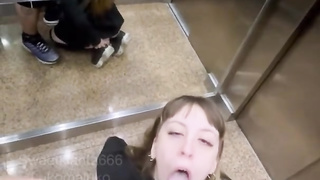 Stuck with my neighbor in elevator and he pummels my rosy pucker with internal cumshot