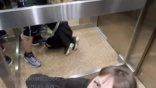 Stuck with my neighbor in elevator and he pummels my rosy pucker with internal cumshot