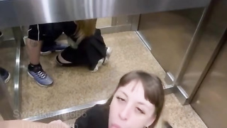 Stuck with my neighbor in elevator and he pummels my rosy pucker with internal cumshot