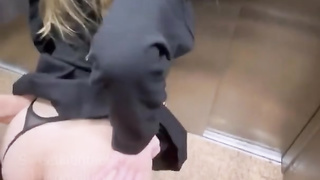 Stuck with my neighbor in elevator and he pummels my rosy pucker with internal cumshot