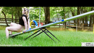 Jizz-glazed nineteen yr-senior teenager restrain bondage gimp Lexi Grey crawls to the seesaw for a stiff whipping
