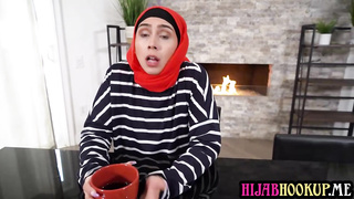 Arab dame with a hijab, Lilly Hall is sucking like a real professional and loving it