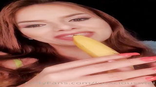 Ravishing brown-haired is leisurely tonguing a banana in a brand fresh, GONZO, blow ASMR movie