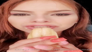 Ravishing brown-haired is leisurely tonguing a banana in a brand fresh, GONZO, blow ASMR movie