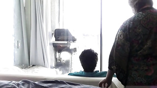 Plump, blond cougar with yam-sized orbs is about to get poked from the back, until she jizzes