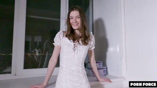 Lean teenager with smallish breasts, Mirari X is yelling while getting screwed in the late afternoon