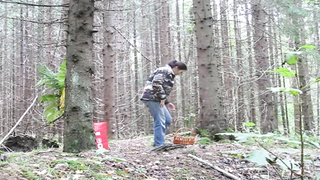 Trampy female is having fucky-fucky with a random dude, in the nature, after deep-throating his boner