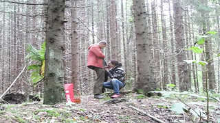 Trampy female is having fucky-fucky with a random dude, in the nature, after deep-throating his boner