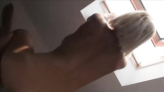 Fine looking, German blond with meaty fun bags is fellating her paramour's man meat before railing it