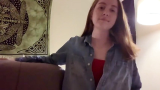 Petite breasted sandy-haired is leisurely taking off her clothes and frolicking with 2 fuckfest fucktoys